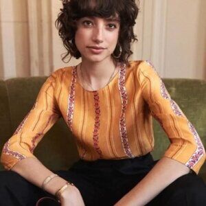 Sezane 100% Silk Warren Top Honey Flower Size 38 French US Size 6 Blouse Boho‎